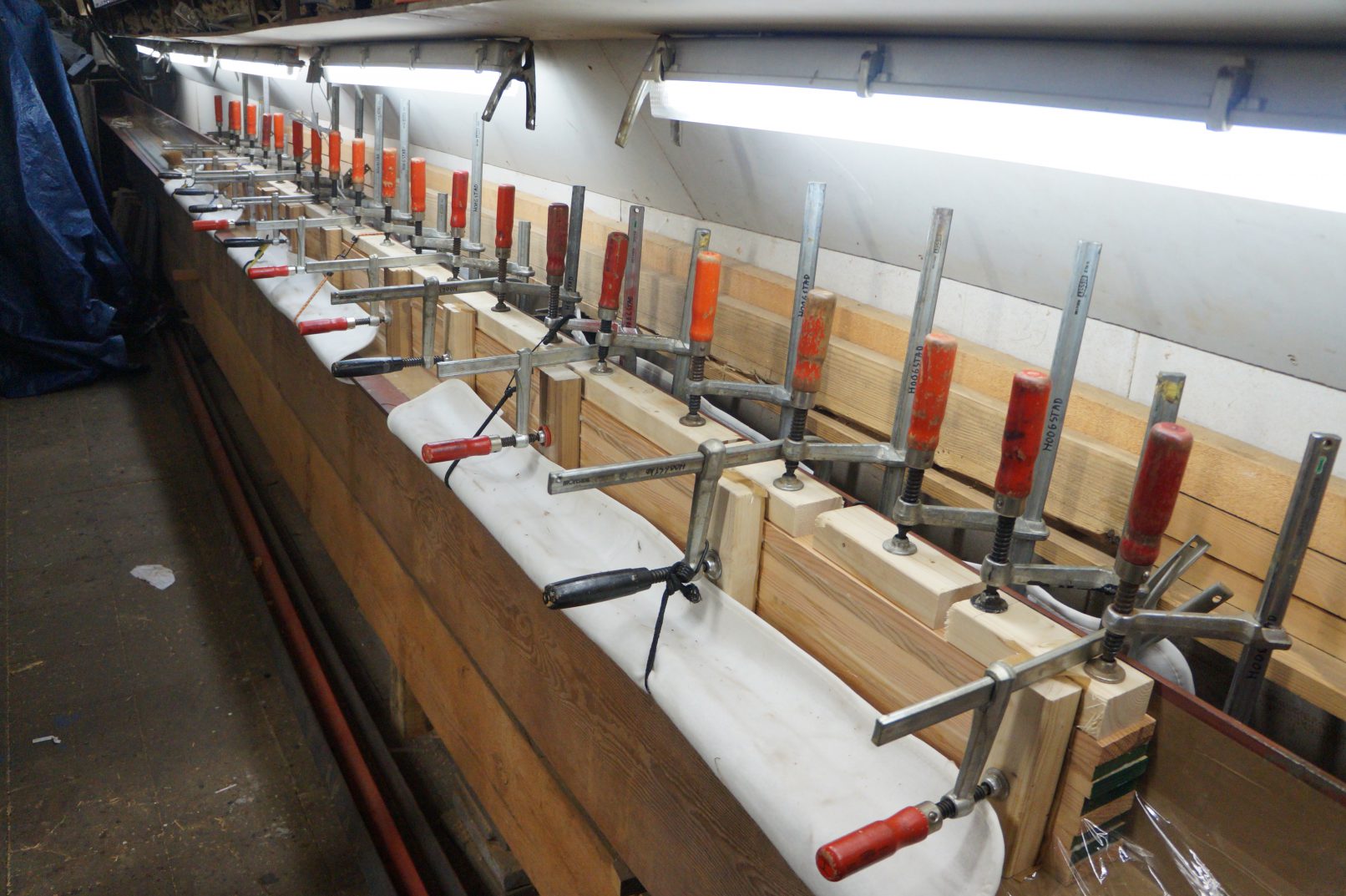 Samengestelde balk oregon pine in de lijmklemmen